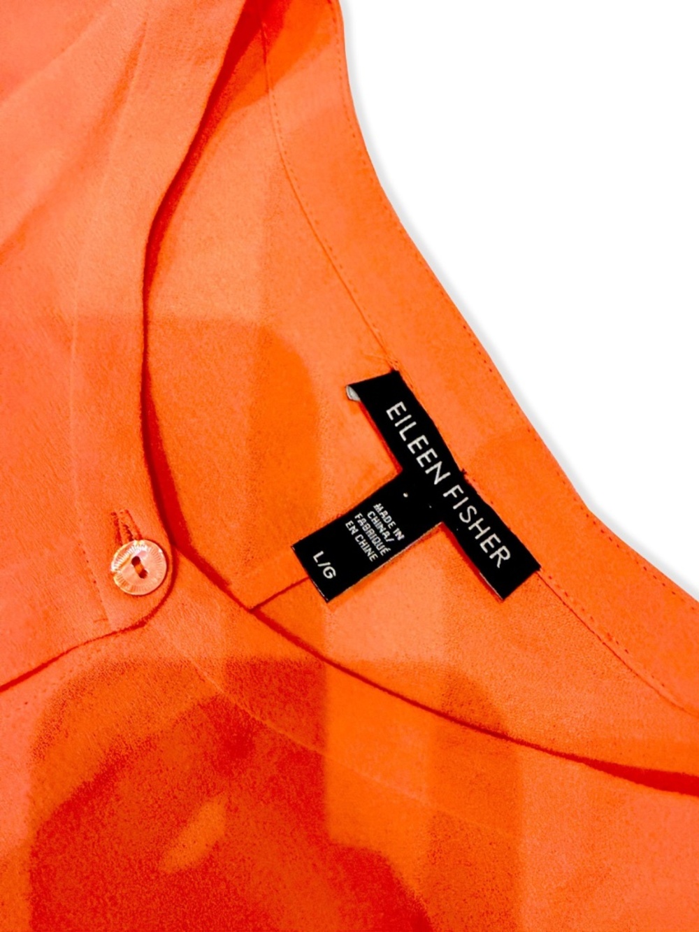 Eileen Fisher Coral Orange, 100% Silk Blouse, Size Large - Picture 3 of 5